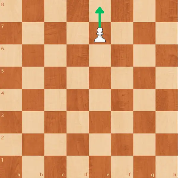 Schaakdiagram: witte pion op e7 kan promoveren naar e8.